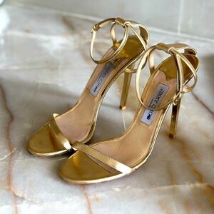 Jimmy Choo Metallic Gold Leather Ankle Strap Sandals Size 40